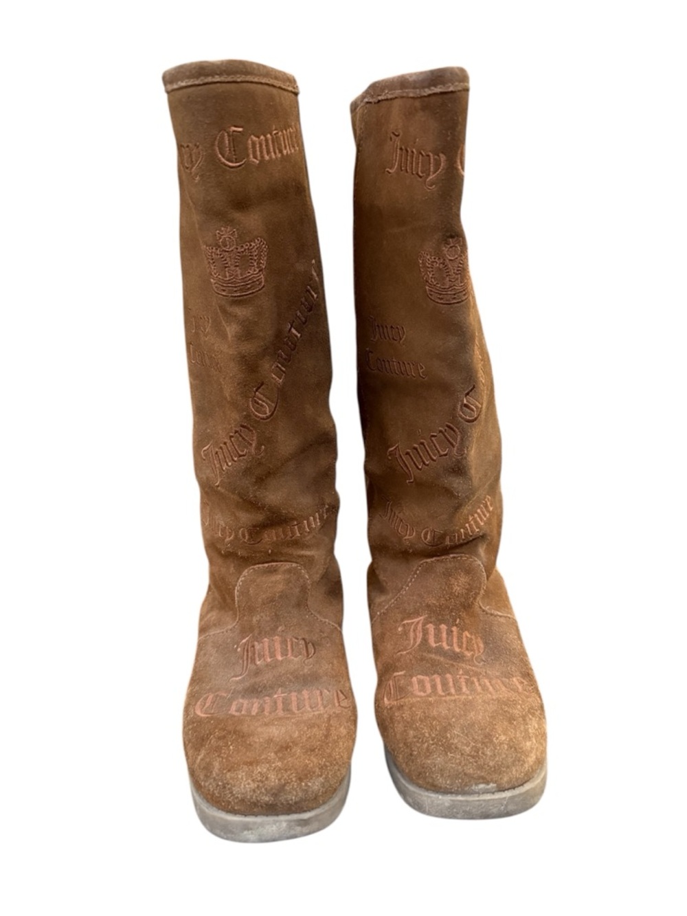 Vintage Juicy Couture Brown Suede Embroidered Logo Boots